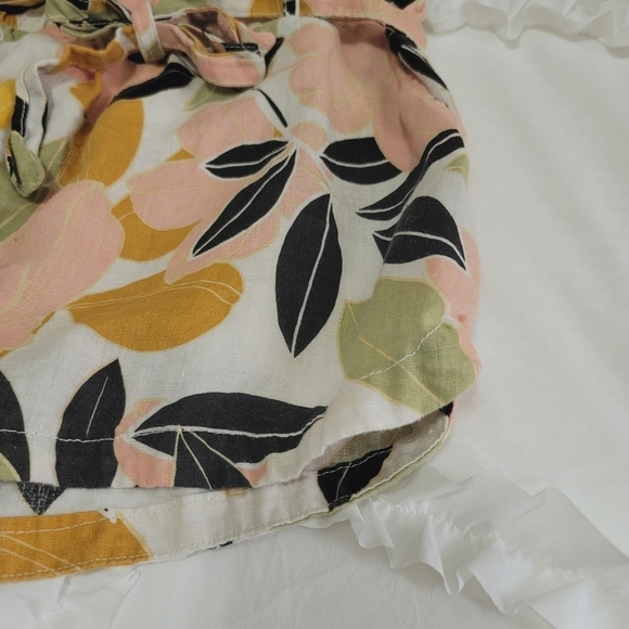 Rachel Zoe linen floral Summer Beach paper bag waist shorts tie belt - Picture 3 of 7